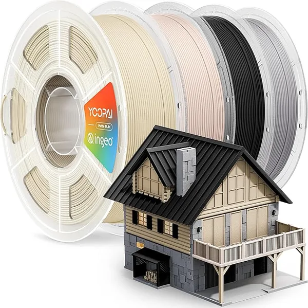 Yoopai YOOPAI PLA+ Matte Filament, 4KG (8.8lbs) 3D Printer Filament, Dimensional Accuracy +/-, Wood Brown+Beige+Charcoal Black+Nardo Gray