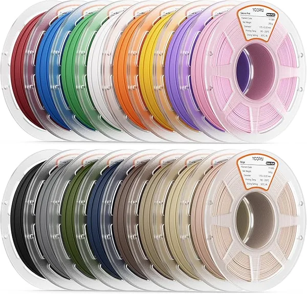 Yoopai PLA+ Matte Filament Bundle, 250g Spool, 16 Rolls, Beige+NavyBlue+DarkGreen+Orange+Yellow+Red+Pink+Purple+DesertTan+WoodBrown+NardoGrey+GrassGreen+MarineBlue+IvoryWhite+EarthBrown+CharcoalBlack