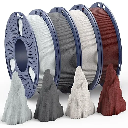 Yoopai 250g Marble PLA Filament, Natural-Like Texture, Less Brittle, High Speed Rock PLA, 250g Spool, 4 Rolls, Ashen Concrete+Shadow Storm+Forest Green+Brick Red