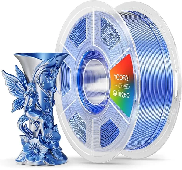 Yoopai YOOPAI Dual Color Silk PLA Filament, Two-Tone Coextrusion PLA 3D Printer Filament, Shiny Color Change Finish, Enhanced Formula for Stable Printing, 1kg Spool, Blue Silver