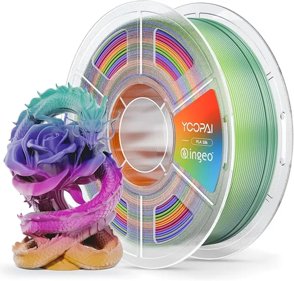 Yoopai YOOPAI Silk Rainbow PLA Filament, Multicolor Gradient PLA 3D Printer Filament, Glossy Silk Shine, Smooth Printing, Color Changing Filament 1kg Spool (2.2lbs)，Rainbow Silk 03