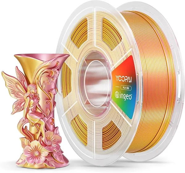 Yoopai YOOPAI Dual Color Silk PLA Filament, Two-Tone Coextrusion PLA 3D Printer Filament, Shiny Color Change Finish, Enhanced Formula for Stable Printing, 1kg Spool, Pink Gold