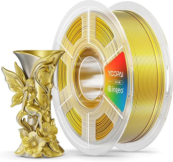 Yoopai YOOPAI Dual Color Silk PLA Filament, Two-Tone Coextrusion PLA 3D Printer Filament, Shiny Color Change Finish, Enhanced Formula for Stable Printing, 1kg Spool, Gold Silver