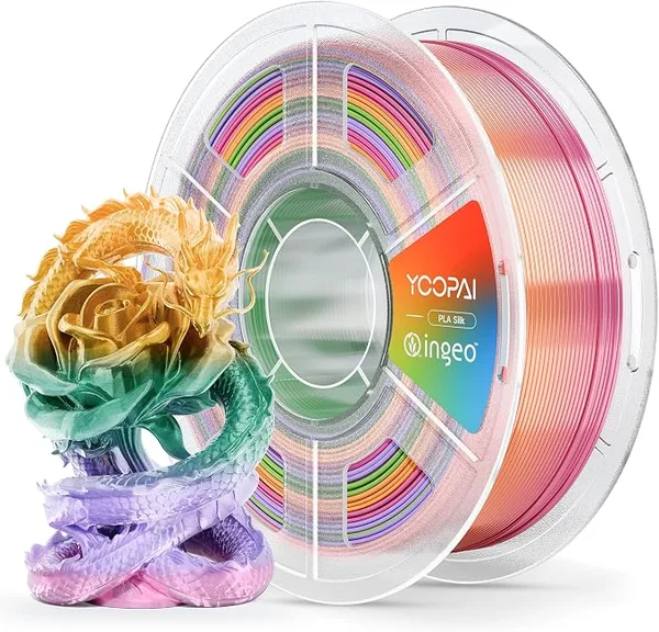 Yoopai YOOPAI Silk Rainbow PLA Filament, Multicolor Gradient PLA 3D Printer Filament, Glossy Silk Shine, Smooth Printing, Color Changing Filament 1kg Spool (2.2lbs)，Rainbow Silk 02