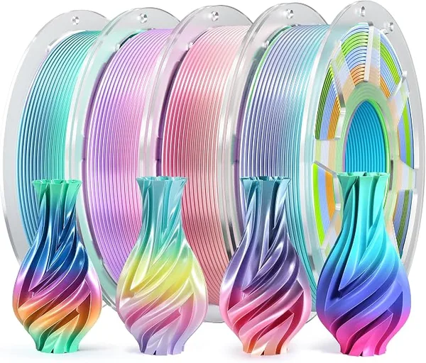 Yoopai YOOPAI Rainbow Silk PLA Filament Bundle, 4×250g, Multicolor Gradient Silk 3D Printer Filament, Shiny High-Gloss Finish, Neatly Wound, Smooth & Stable Printing Performance
