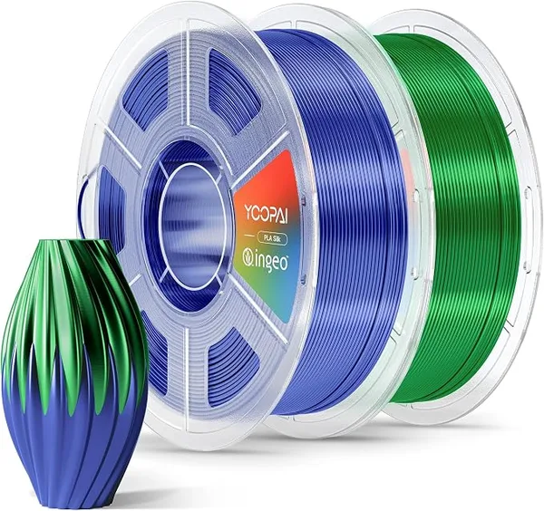 Yoopai YOOPAI Silk PLA Filament, Chrome-Like Glossy Shine, Ultra-Smooth Silk Finish, Upgraded Stability Formula, Easy Printing 3D Printer Filament, 2kg Spool (4.4lbs), Blue+ Green