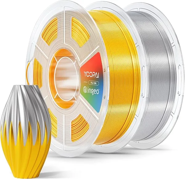 Yoopai YOOPAI Silk PLA Filament, Chrome-Like Glossy Shine, Ultra-Smooth Silk Finish, Upgraded Stability Formula, Easy Printing 3D Printer Filament, 2kg Spool (4.4lbs), Gold+ Silver