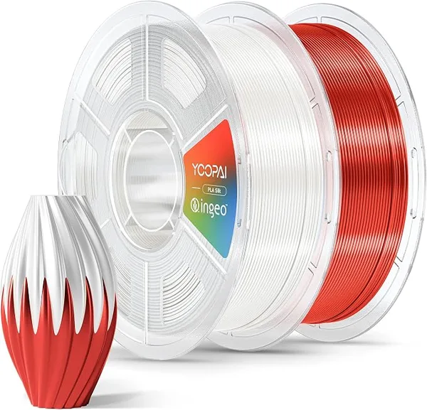 Yoopai YOOPAI Silk PLA Filament, Chrome-Like Glossy Shine, Ultra-Smooth Silk Finish, Upgraded Stability Formula, Easy Printing 3D Printer Filament, 2kg Spool (4.4lbs), White+ Red