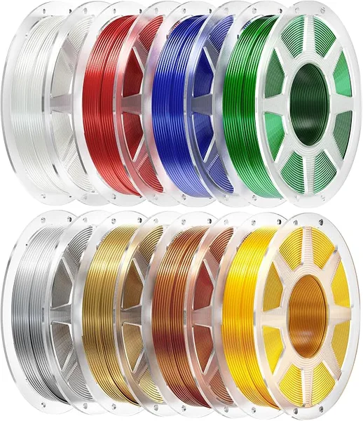 Yoopai 250g Silk PLA Filament Bundle, YOOPAI Multicolor 3D Printer Filament Neatly Wound, Chrome-Like Glossy Shine, 250g Spool, 8 Rolls, Gold+Silver+Red+Green+White+Blue+Purple+Copper