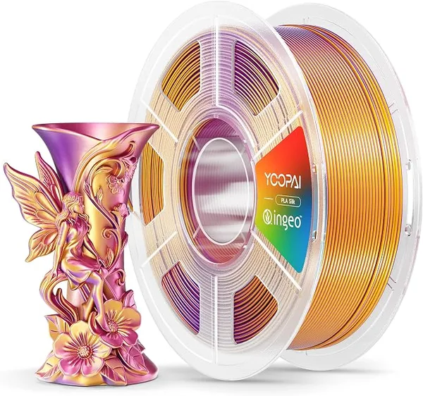Yoopai YOOPAI Silk Tri-Color PLA Filament, 3-in-1 Coextrusion Multicolor PLA 3D Printer Filament, Shiny Color Change Silk PLA,1kg Spool (2.2lbs), Red Gold Purple