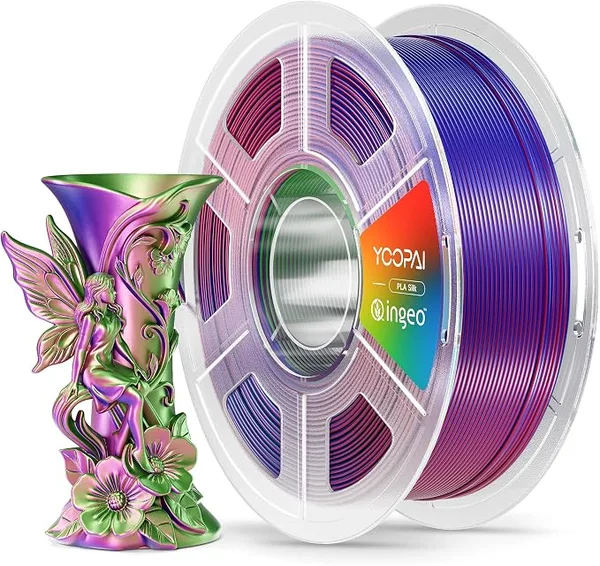 Yoopai YOOPAI Silk Tri-Color PLA Filament, 3-in-1 Coextrusion Multicolor PLA 3D Printer Filament, Shiny Color Change Silk PLA,1kg Spool (2.2lbs), Red Blue Green