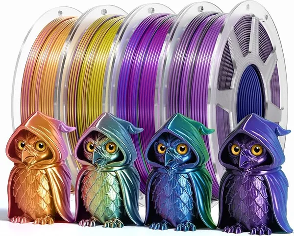 Yoopai YOOPAI Silk PLA Filament Bundle Multicolor 250gx4, Silky Glossy Tri-Color PLA 3D Printer Filament Bundle for Bambu Lab 3D Printers, RedGoldPurple+RedBlueGreen+RedYellowBlue+BlackPurpleBlue