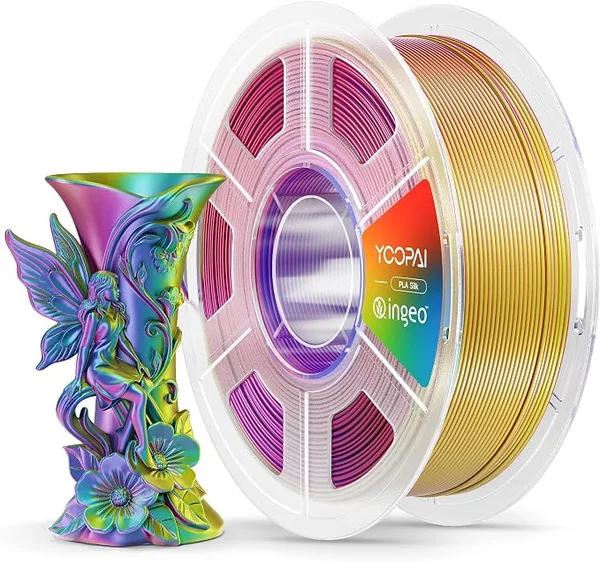 Yoopai YOOPAI Silk Tri-Color PLA Filament, 3-in-1 Coextrusion Multicolor PLA 3D Printer Filament, Shiny Color Change Silk PLA,1kg Spool (2.2lbs), Red Yellow Blue