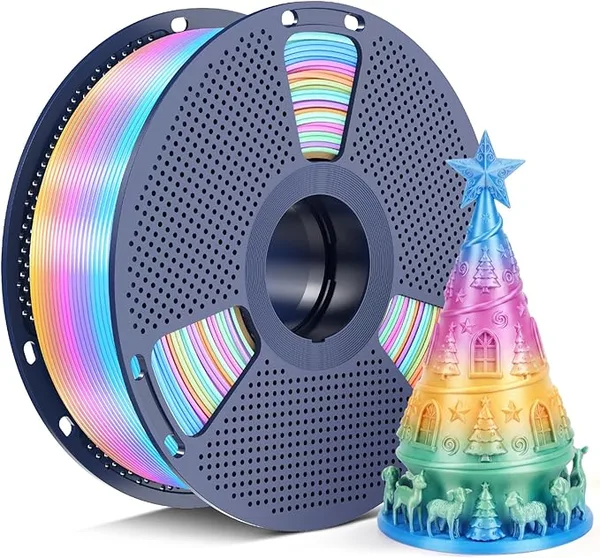 Yoopai SUNLU Silk Rainbow PLA Filament, Multicolor Gradient Silk 3D Printer Filament, Bright Shiny Finish, Color Change Every 8 Meters, 1kg (2.2lbs), Pink Yellow Blue Green,Rainbow Silk 04