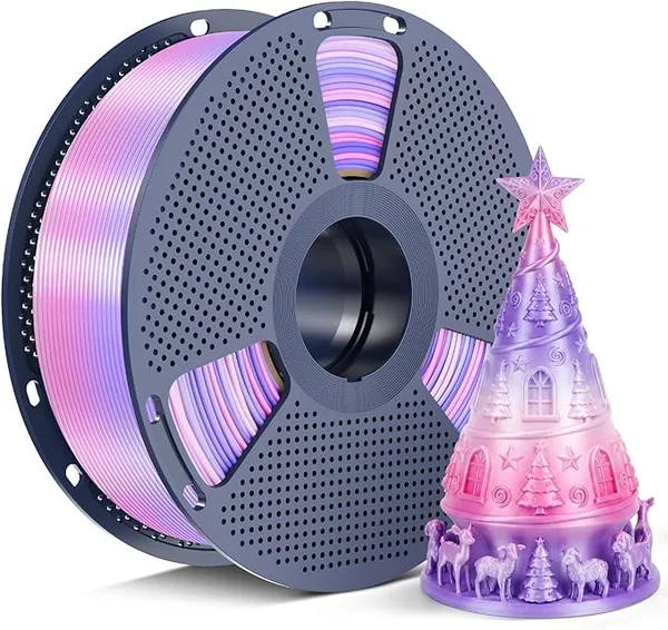 Yoopai SUNLU Silk Rainbow PLA Filament, Multicolor Gradient Silk 3D Printer Filament, Smooth Shiny Finish, Color Transition Every 8 Meters, 1kg (2.2lbs), Lilac Violet, Rainbow Silk 03