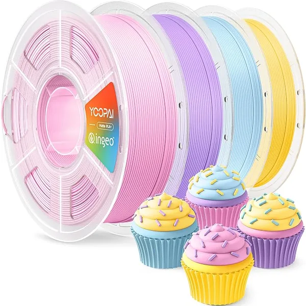 Yoopai YOOPAI PLA+ Matte Filament, 4KG (8.8lbs) 3D Printer Filament, Dimensional Accuracy +/-, Sakura Pink+Lilac Purple+Ice Blue+Lemon Yellow