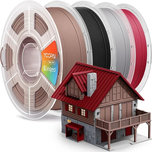 Yoopai YOOPAI PLA+ Matte Filament, 4KG (8.8lbs) 3D Printer Filament, Dimensional Accuracy +/-, Earth Brown+Charcoal Black+Nardo Gray+Burgundy Red