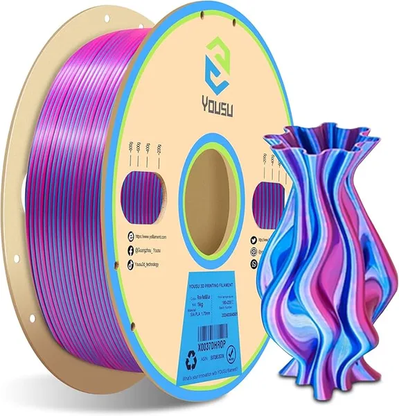 Yousu YOUSU Silk PLA Filament, 3D Printer Filament Dual Color Coextrusion Filament Silk Rose-Red Blue Color Change PLA, Compatible with Most of 3D Printer.