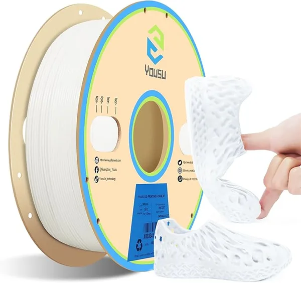 Yousu YOUSU TPU Filament, 95A Shore Hardness TPU 3D Printer Filament,Soft Elastic & Durable, Easy Print No Stringing, High Strength for Phone Case, Wearables & Functional Parts, White,1kg Spool.