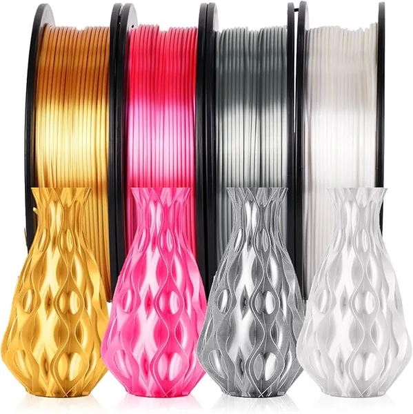 Yousu YOUSU 3D Printer Filament, 250G PLA Silk Filament Bundle Smooth Silk Filament Muticolor, Silk PLA Filament 4 Color Pack 4x250g (Gold, Silver, Pink, White)
