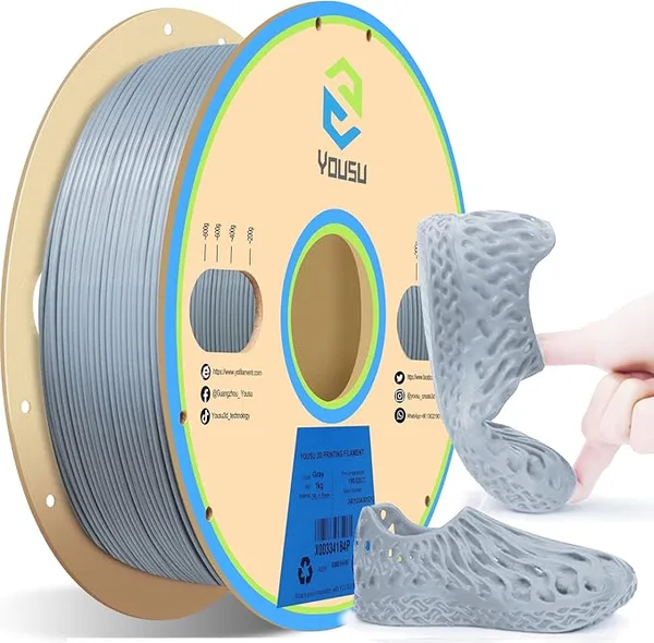 Yousu YOUSU TPU Filament, 95A TPU 3D Printer Filament, Soft Elastic & Durable, Easy Print No Stringing, High Strength for Phone Case, Wearables & Functional Parts, Gray,1kg（2.2lbs）.