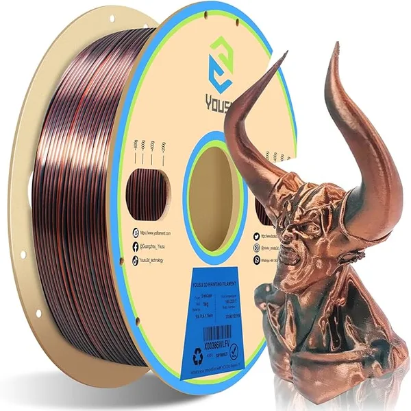 Yousu YOUSU Silk Dual Color PLA Filament, Coextrusion Filament, Multicolor 3D Printer Filament 1kg, Compatible with Most of 3D Printer, Silk Silver Copper Color Change Filament.