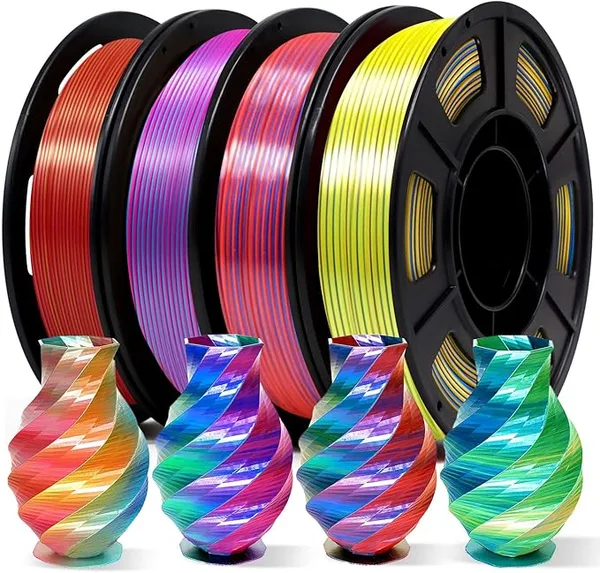 Yousu YOUSU 3D Printer Filament Tri Color Silk PLA Filament, 3D Printing Filament Bundle,Multicolor Filament Like Rainbow PLA, 250g X 4 Pack.