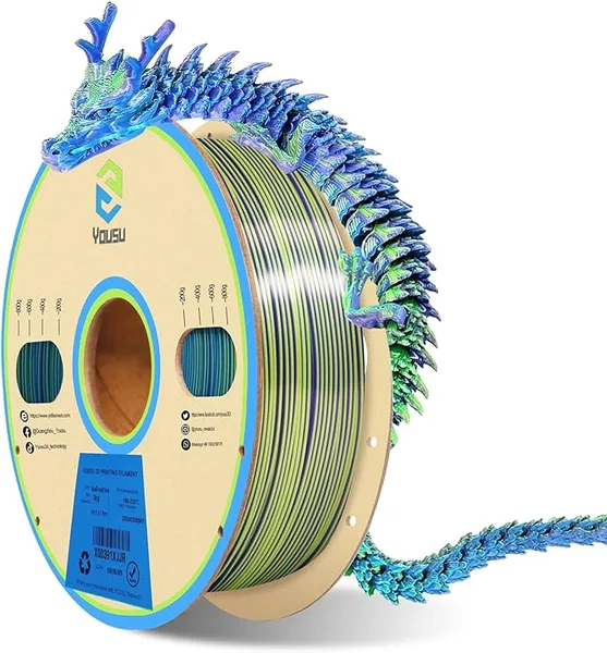 Yousu YOUSU 3D Printer Filament, Tri-Colors PLA Filament, Coextrusion Silk PLA Filament, Rainbow PLA Filament with Silk PLA Blue-Purple-Yellow, 3D Printing Filament +/-, 1kg/2.2lbs
