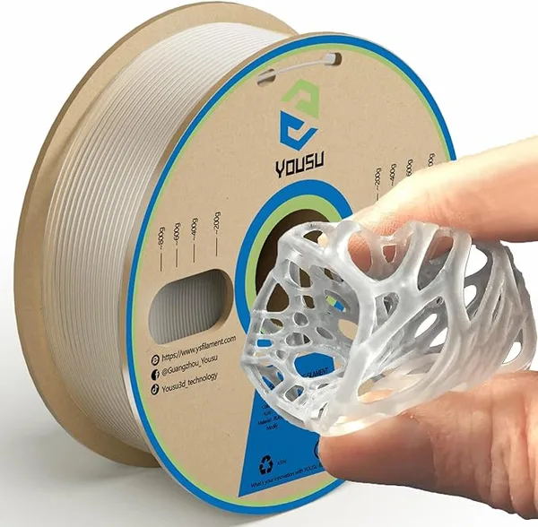 Yousu YOUSU TPU Filament, 95A Shore Hardness TPU 3D Printer Filament, Soft Elastic & Durable, No Stringing, High Strength for Phone Case, Wearables & Functional Parts, Transparent,1kg Spool