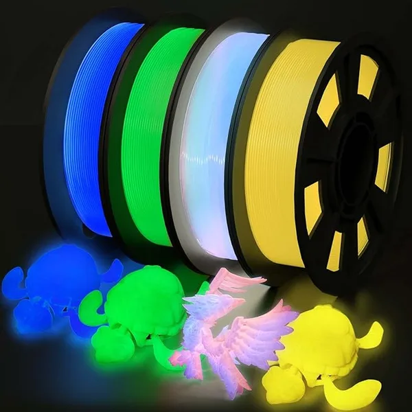 Yousu YOUSU 3D Printer Filament Bundle, Glow in The Dark Filament Multicolor, Green, Blue, Yellow and Rainbow PLA Filament, Dimensional Accuracy +/-, 250g X 4 Pack
