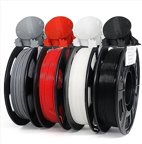 Yousu YOUSU PLA Plus (PLA+) Filament Bundle 4x250g, 4 Pack 1 KG Sample 3D Printer Filament, 3D Printing Multi Pack Filament Dimensional Accuracy +/-(2.2lbs),Black/White/Grey/Red