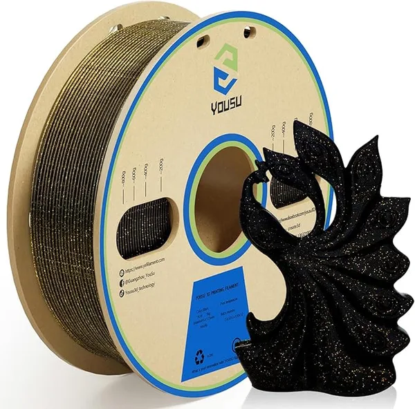 Yousu YOUSU 3D Printer Filament PLA Filament Gold 3D Effect Glitter-Black filament1kg(2.2lbs).