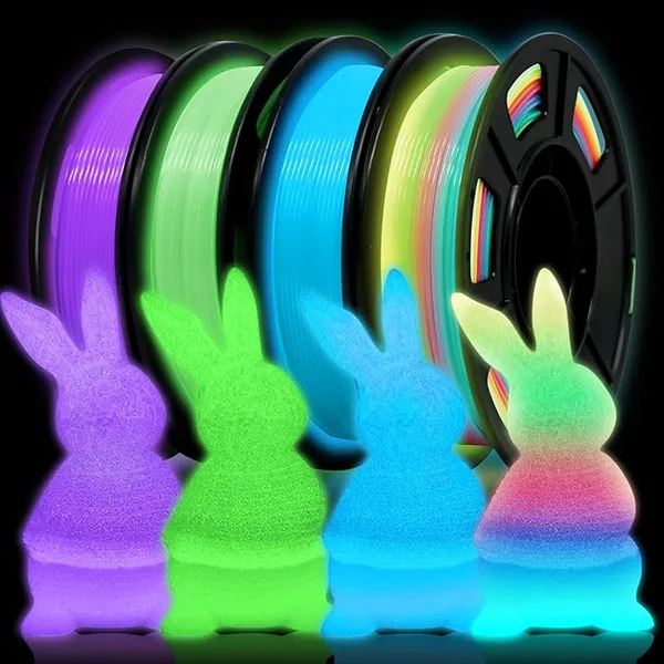Yousu YOUSU 3D Printer Filament Bundle, Glow in The Dark Filament Multicolor, Green, Blue, Purple and Rainbow, PLA Filament, Dimensional Accuracy +/-, 250g X 4 Pack