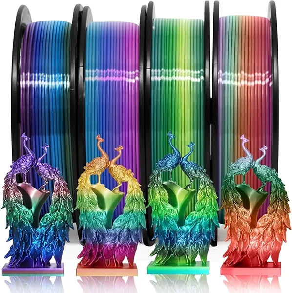 Yousu YOUSU Silk Shiny 4 Types Rainbow Multi Colored Fast Color Change PLA 4 in 1 3D Printer Filament Bundle: 4 Types Multi Colored Silk PLA, 250g/Spool, 4 Spools 3D Printing Filament