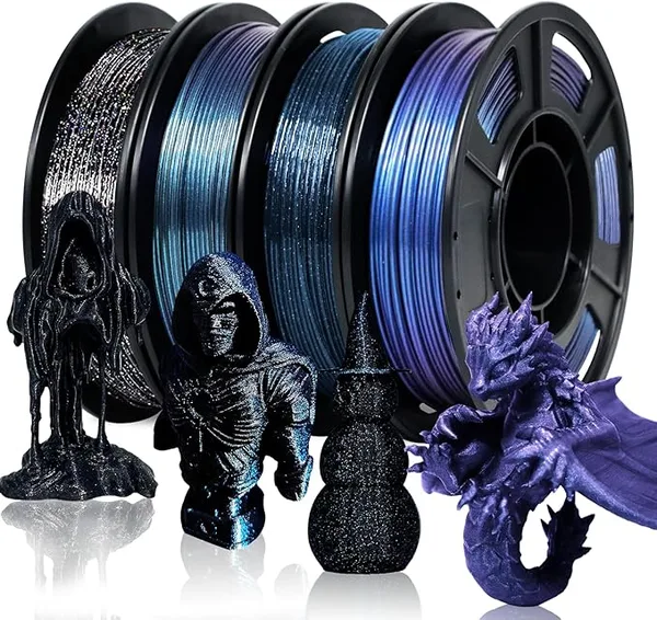 Yousu YOUSU 3D Printer Filament Galaxy PETG Filament +/-,Glow in The Dark Laser Chameleon Series 3D Printing Filament Bundle,Multi Color Filament 250g X 4 Color Pack