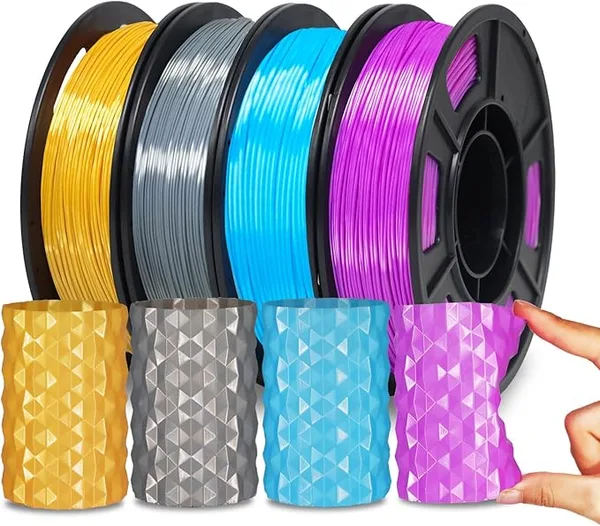 Yousu YOUSU Silk TPU Filament, 95A TPU 3D Printer Flexible Filament, Soft Elastic & Durable, High Strength for Phone Case, Wearables & Functional Parts,4x250g Bundle, Gold,Dark Silver,Blue,Purple