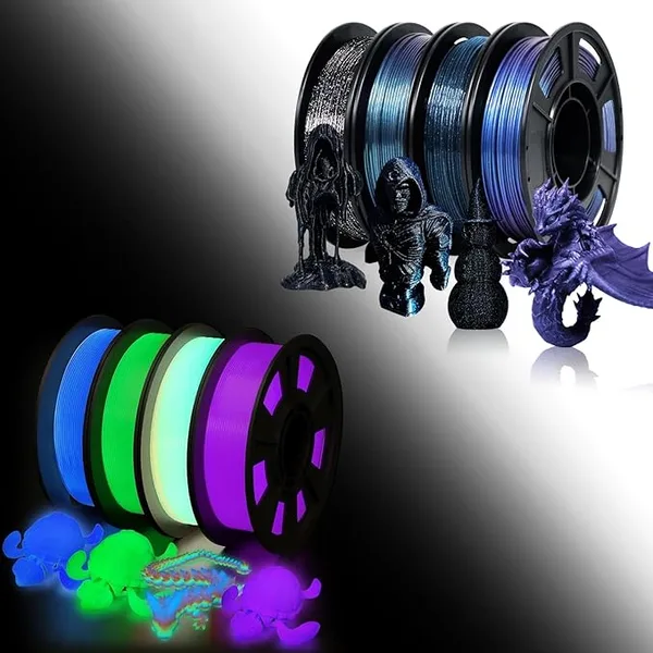 Yousu YOUSU 3D Printer Filament Glow in Dark PLA + Galaxy PETG Filament Multi Color Bundle,Total 8x250g