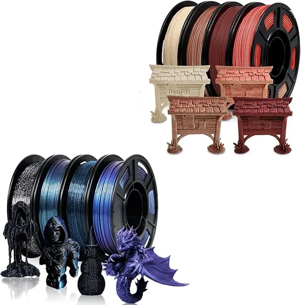 Yousu YOUSU Wood 3D Printing Filament 4x250g + Galaxy Glow Dark PETG Filament 4x250g，Total 8x250g