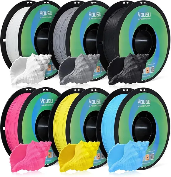 Yousu YOUSU 6KG Bundle Matte PLA, Matte Surface&Low Warp 3D Printer Filament, Dimensional Accuracy +/-, Frosted Matt Finish Hides Layer Lines, 6 Pack 1kg Spool (2.2lbs), Fit Most FDM Printer