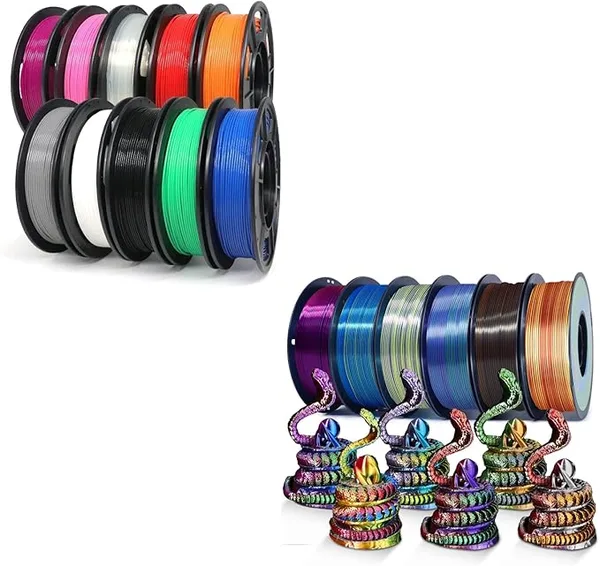 Yousu YOUSU PLA Plus Filament Bundle 10x250g, 10 Pack 2.5KG PLA+ Sample 3D Printer Filament,Silk PLA Filament Rainbow Color Tri Color Filament 6 * 1kg Pack.