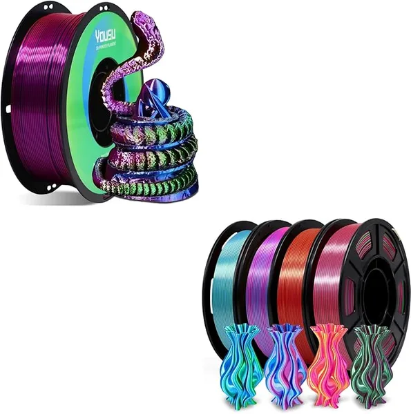 Yousu YOUSU Tri Color PLA 3D Printer Filament, Coextrusion Rainbow PLA Filament with Silk PLA Pink-Blue-Green, Multi Color 3D Printing Filament Dual Color 250g*4pack.