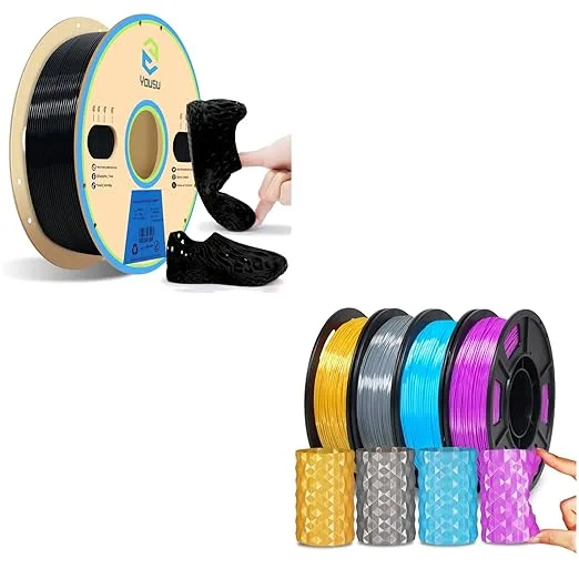 Yousu YOUSU TPU Filament, 95A TPU 3D Printer Filament Silk Filament. 1kg Black+250g* Color Pack.