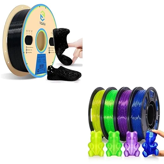 Yousu YOUSU TPU Filament, 95A TPU 3D Printer Filament Bundle,1kg Black+250g*4 Clear Color Pack.