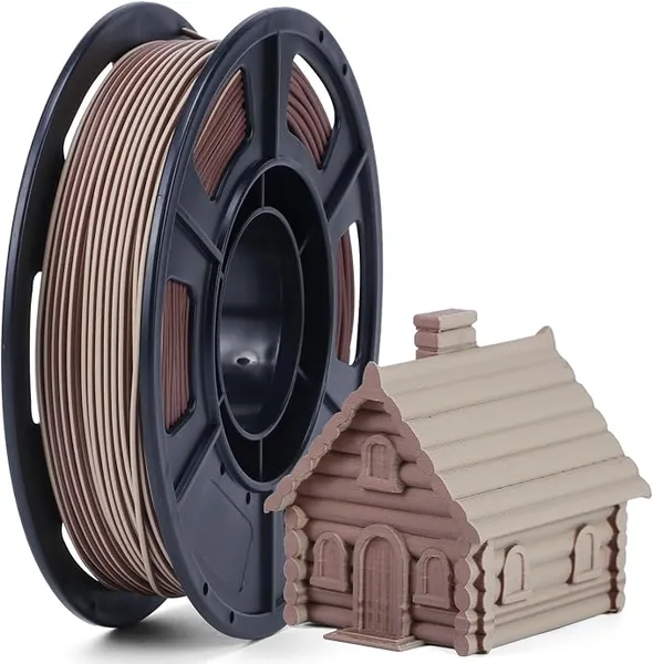 Yousu Dual Color PLA 3D Printer Filament, Natural & Walnut Wood Tone, 250g Spool, Dimensional Accuracy +/-, Low Warping Smooth Feed, Compatible with Most FDM 3D Printers