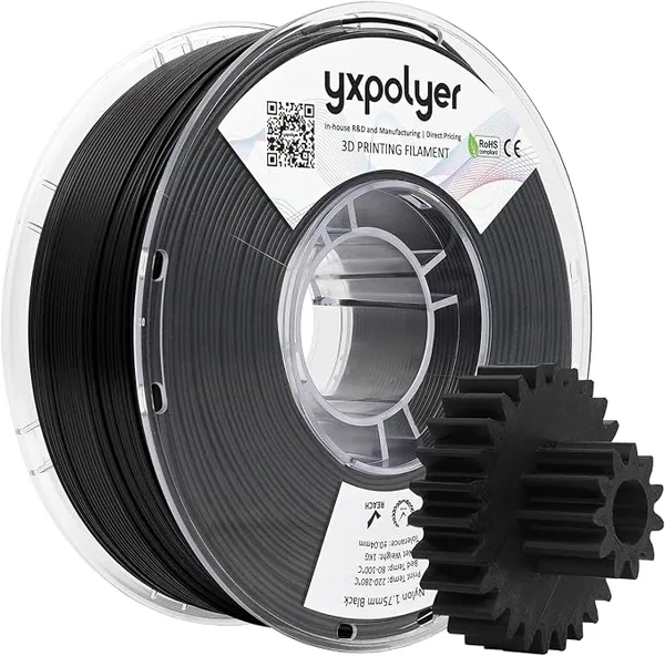 YXPOLYER YXPOLYER Nylon Filament PA6 Black Easy PA 3D Printing Filament 1kg | Easy to Print, AMS Compatible Spool, Engineering-grade, Low Warp, FDM Printer, Pre-dried, High Speed Low Temp Printing