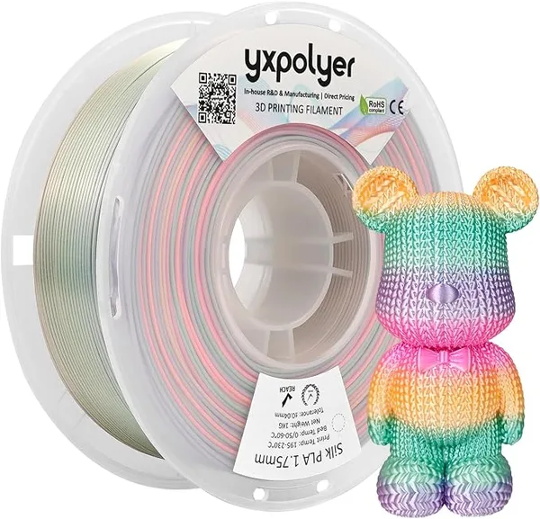YXPOLYER YXPOLYER Rainbow PLA Filament Silk PLA Multi Color 3D Printer Filament 1kg, Gradient Multicolor Candy 4-Colors Rainbow, Green, Gold, Pink, Blue