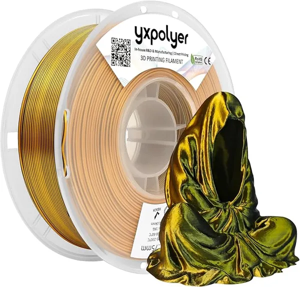YXPOLYER YXPOLYER PLA Filament Dual Color Silk PLA 3D Printer Filament 1kg, Gradient Dualcolor (Black-Gold)