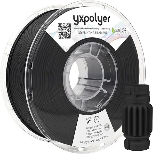 YXPOLYER YXPOLYER Nylon Glass Filled Filament Black Nylon Glass Fiber 3D Printer Filament PA6-GF 1kg with Reusable PC Spool