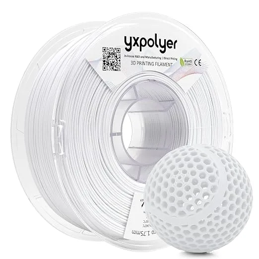 YXPOLYER YXPOLYER Flexible PLA Filament White Flex PLA Pro 1kg Soft PLA 92A 3D Printer Filament for Bouncy Airless Basketball and Food Safe Food-Grade Stretchy Dog Toy