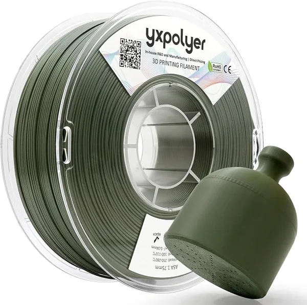 YXPOLYER YXPOLYER ASA Filament 1kg Olive Drab 3D Printer Filament, UV Rain Heat Weather Resistant for Outdoor Use and Summer Camping Hiking Print, Easy Printing for Beginners with AMS-Compatible Spool